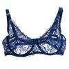 Akklian Womens Sexy Lace Bra Mesh Exquisite Embroidery Sheer Balconette See-Through Bralette Unlined Underwire Bra S-XL Navy, Medium view 1