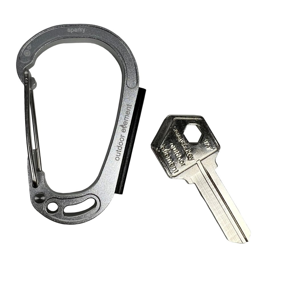 Sparky & Scratch Key Aluminum Carabiner Fire Starting Blank Key SC1 or KW1.