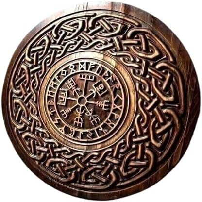 AHM HANDICRAFT Channel Your Inner Warrior: Unleash the Battle-Ready Spirit with Our Viking Shield - A Handcarved Wooden Masterpiece for Authentic Reenactments 24'', brown
