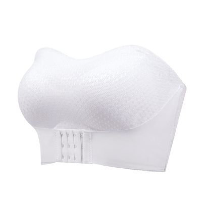 Akklian Front Buckle Mesh Breathable Bandeau Bra for Women Shaping Wireless Bralettes Tube Top Bra Strapless Bras Push Up White