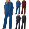 2 Piece Chiffon Sets Womens Plus Size 3/4 Batwing Sleeve Irregular Hem Tulle Shirts Slim Fit Straight Leg Formal Dress Pants 2024 Trendy Casual Business Office Work Suit Set view 3