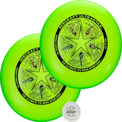 Discraft Two-Pack Green Ultrastar Ultimate Discs - Standard Size, Varied Foil Designs, Perfect for Competitive & Casual Play