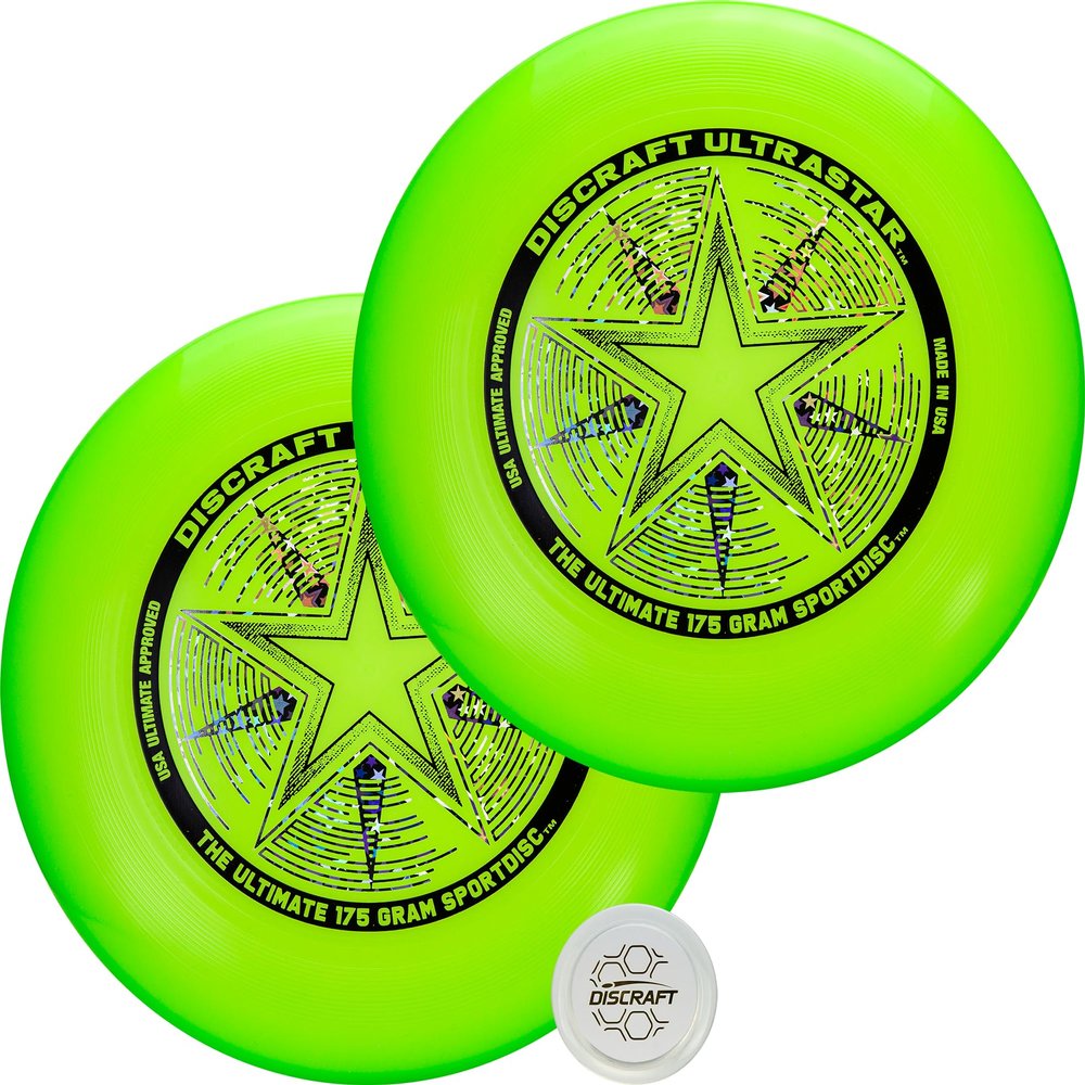 Discraft Two-Pack Green Ultrastar Ultimate Discs - Standard Size, Varied Foil Designs, Perfect for Competitive & Casual Play
