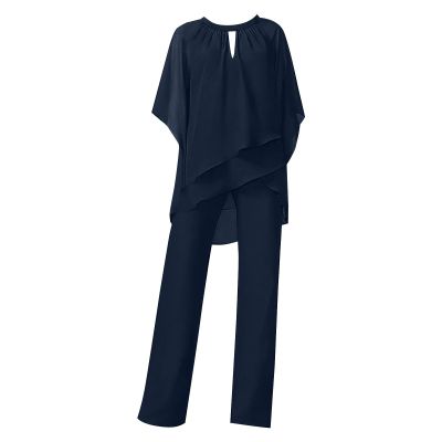 2 Piece Chiffon Sets Womens Plus Size 3/4 Batwing Sleeve Irregular Hem Tulle Shirts Slim Fit Straight Leg Formal Dress Pants Dressy Casual Business Office Work Evening Cocktail Party Suit Sets