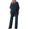 2 Piece Chiffon Sets Womens Plus Size 3/4 Batwing Sleeve Irregular Hem Tulle Shirts Slim Fit Straight Leg Formal Dress Pants Dressy Casual Business Office Work Evening Cocktail Party Suit Sets view 2
