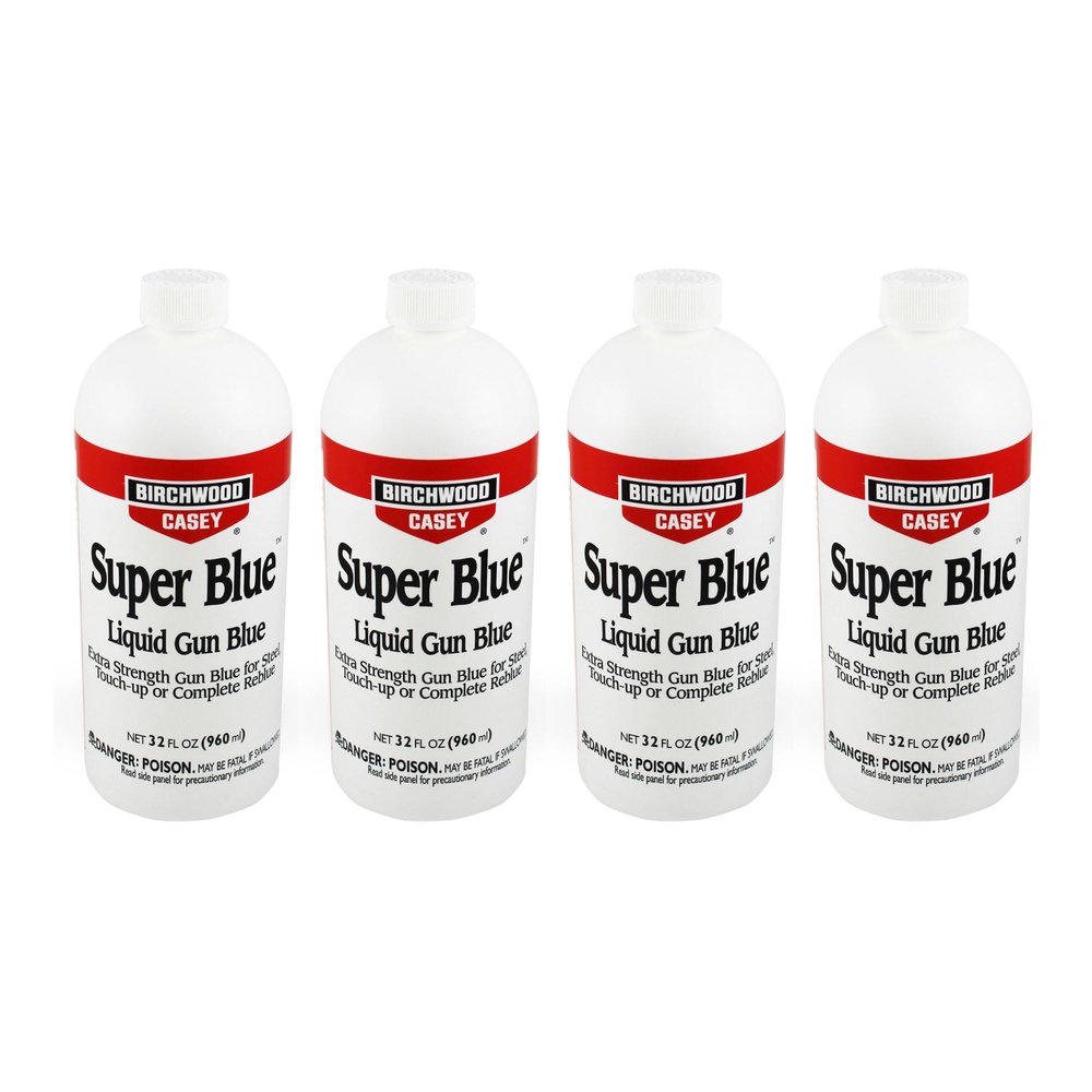 Birchwood Casey Super Blue Double Strength Liquid Gun Blue for Rifles, Pistols, Revolvers, Shotguns, & Other Firearms, 32 Fluid Ounce Bottle (4 Pack)