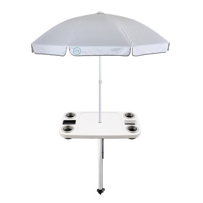 Manufacturers' Select ITC Boat Table w/Umbrella and 47" Sand Bar Leg Set - Large Table, Leg with Auger, Tilting Umbrella, 4 Large Drink Holders, 2 Phone Slots (Glossy White w/ 47" Sand Bar)