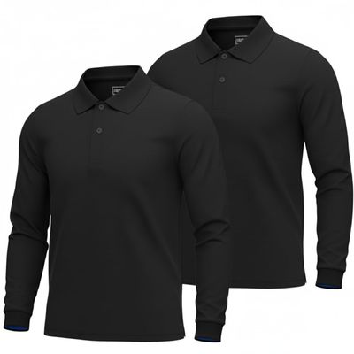 INGEAR Boys Long Sleeve Polo Shirt 2-Pack, Performance School Uniform, Golf, Casual Wear, Moisture-Wicking, Breathable, Stretch, Sizes 4-18 (US, Alpha, Medium, Regular, Black)