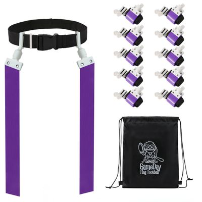 Gameday- Flag Football Set-Complete (10 Player) Flag Belts and Flags Set, (4 Pcs) Agility Cones w/Carry bag (Purple)