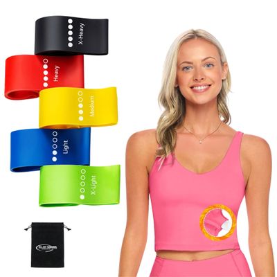 M&M SCRUBS Womens Yoga Top Longline Wirefree Padded Medium Support Sports Bra with 5 Set of Exercise Workout Bands Combo Pack (Large, Neon Pink with Resistance Bands)