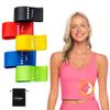 M&M SCRUBS Womens Yoga Top Longline Wirefree Padded Medium Support Sports Bra with 5 Set of Exercise Workout Bands Combo Pack (Large, Neon Pink with Resistance Bands) view 1