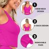 M&M SCRUBS Womens Yoga Top Longline Wirefree Padded Medium Support Sports Bra with 5 Set of Exercise Workout Bands Combo Pack (Large, Neon Pink with Resistance Bands) view 2