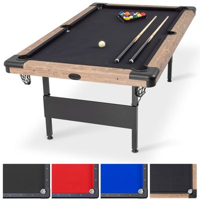 GoSports 7 ft Portable Pool Table - No Assembly Required Folding Billiard Table in Oak