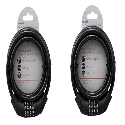 4 ft Flexible Steel Combination Bicycle Lock with Self-Setting Mechanism, 8mm Thick with PVC Cover, 4-Digit Resettable Code - Multi-Purpose Security Cable for Scooters, Chairs, BBQs (2, Black)