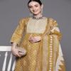 NineFit Basics Women's Polyester Printed Straight Kurta Pant with Dupatta, Colour - Mustard, Size - Medium view 3