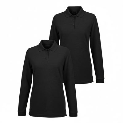 INGEAR Girls Long Sleeve Polo Shirt 2PK for School Uniform, Golf, Casual Wear (US, Alpha, X-Large, Regular, Black)
