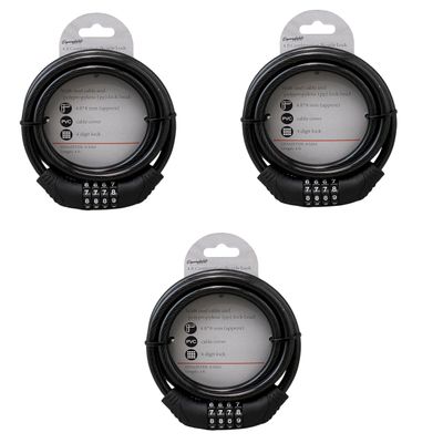 4 ft Flexible Steel Combination Bicycle Lock with Self-Setting Mechanism, 8mm Thick with PVC Cover, 4-Digit Resettable Code - Multi-Purpose Security Cable for Scooters, Chairs, BBQs (3, Black)
