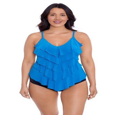 Trimshaper Womens Five Tiered Adjustable Rachel Swim Tankini Top with Molded Cups and Bra Support, Peacock, 12