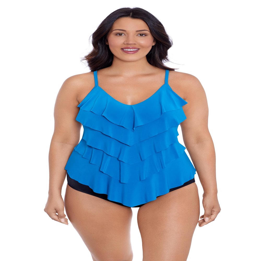 Trimshaper Womens Five Tiered Adjustable Rachel Swim Tankini Top with Molded Cups and Bra Support, Peacock, 12