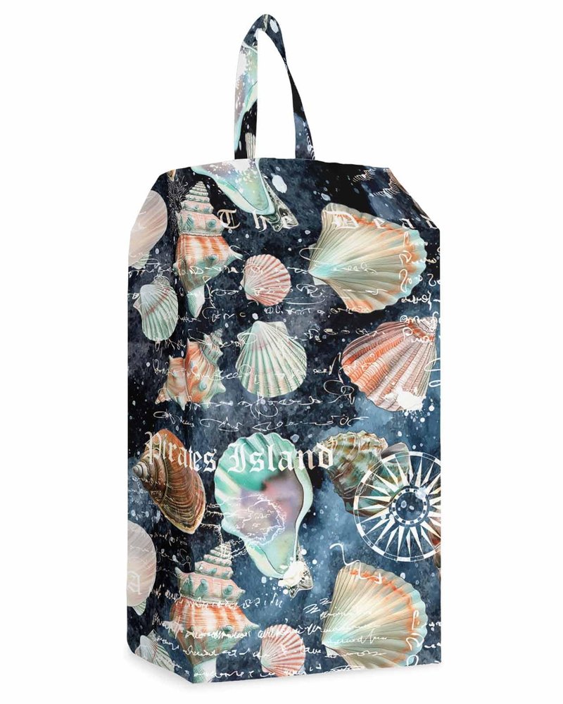 Summer Ocean Shoe Bags - X-Large Travel Golf Shoes Pouch Bags Storage Organizer Accessories with Zipper & Handle for Men, Women, Kids, Traveling, Gym, Sport, Nautical Coastal Conch Shells Retro Navy