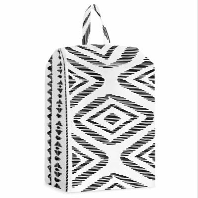 Black White Boho Shoe Bags - X-Large Travel Golf Shoes Pouch Bags Storage Organizer Accessories with Zipper & Handle for Men, Women, Kids, Traveling, Gym, Sport, Southwest Geometric Stripes Striped