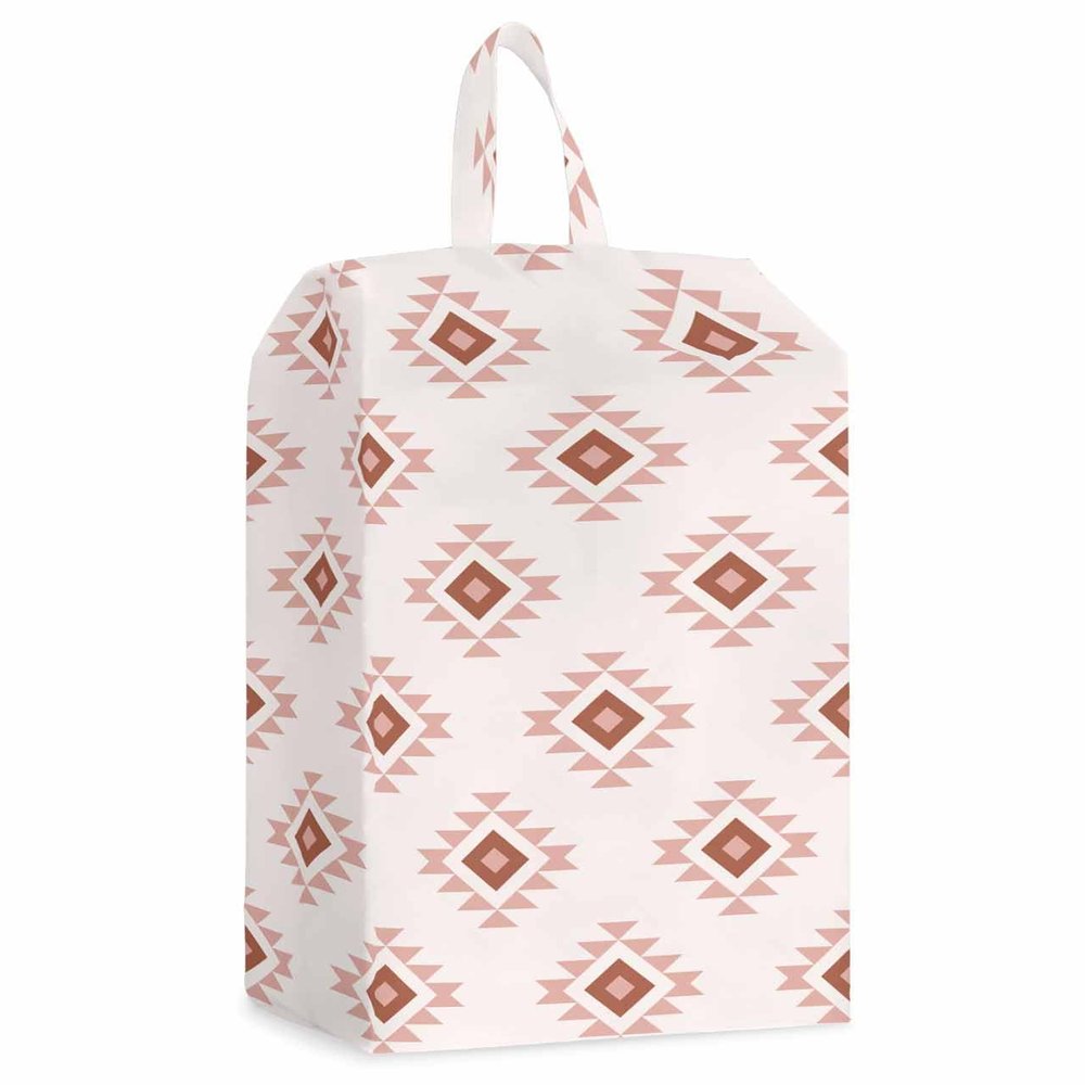 Pink Geometric Shoe Bags - Large Travel Golf Shoes Pouch Bags Storage Organizer Accessories with Zipper & Handle for Men, Women, Kids, Traveling, Gym, Sport, Aztec Boho Moroccan Morocco Bohemian