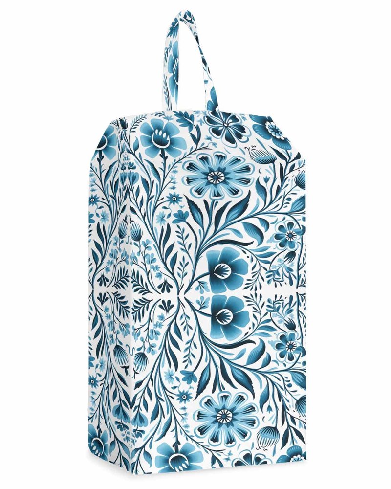 Boho Floral Blue Shoe Bags - X-Large Travel Golf Shoes Pouch Bags Storage Organizer Accessories with Zipper & Handle for Men, Women, Kids, Traveling, Gym, Sport, Spring Summer Botanical Flowers Herb