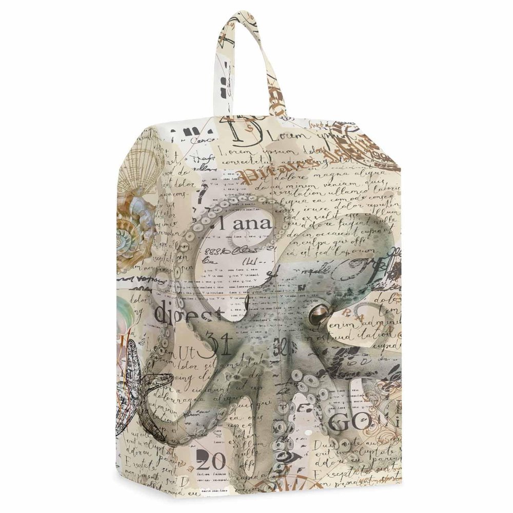 Brown Octopus Shoe Bags - Large Travel Golf Shoes Pouch Bags Storage Organizer Accessories with Zipper & Handle for Men, Women, Kids, Traveling, Gym, Sport, Nautical Coastal Anchor Boat Starfish Conch