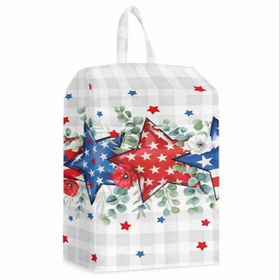 4th of July Shoe Bags - X-Large Travel Golf Shoes Pouch Bags Storage Organizer Accessories with Zipper & Handle for Men, Women, Kids, Traveling, Gym, Sport, American Flag Stars Eucalyptus Plaid