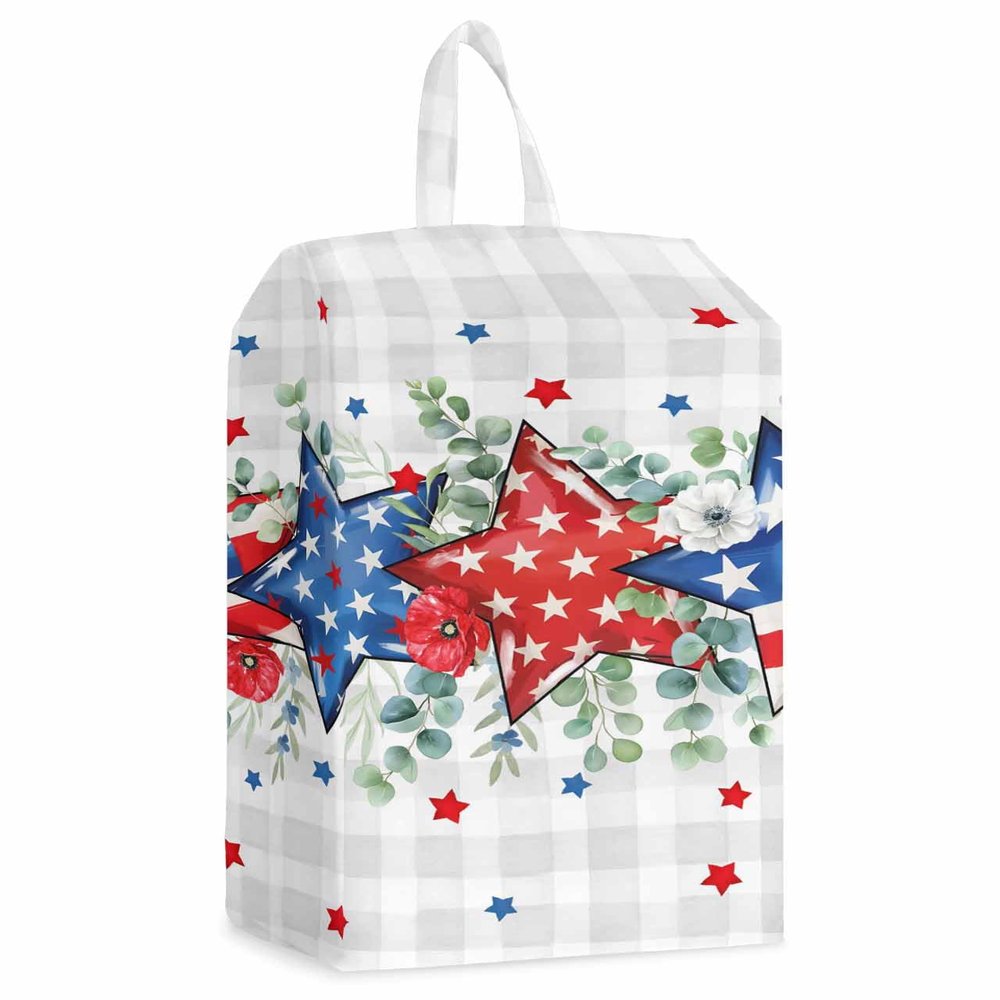 4th of July Shoe Bags - X-Large Travel Golf Shoes Pouch Bags Storage Organizer Accessories with Zipper & Handle for Men, Women, Kids, Traveling, Gym, Sport, American Flag Stars Eucalyptus Plaid