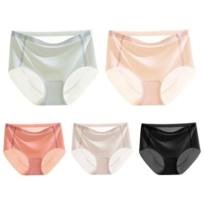 HEJIGOOD 5 Pack Womens Briefs Underwear No Show Seamless Mid Waisted Hipster Ice Silk Stretchy Soft Ladies Panties M-XXL (Multicolor,Large)