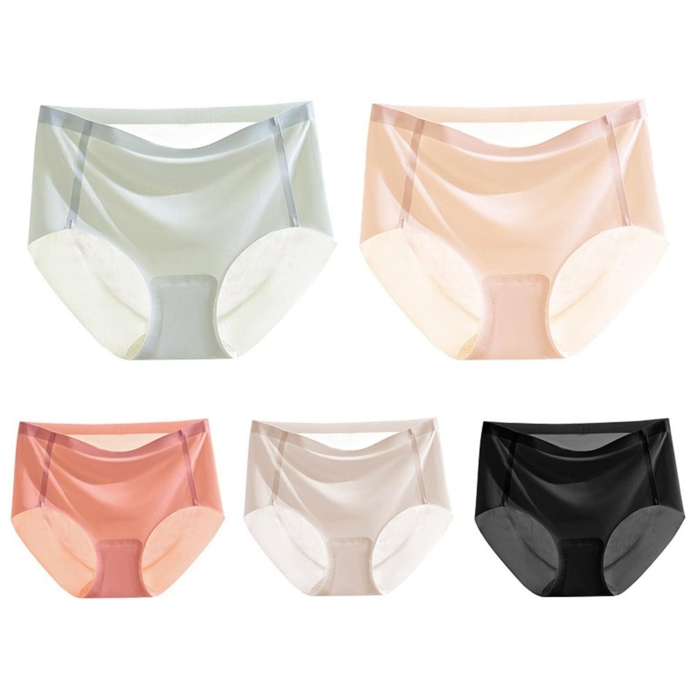 HEJIGOOD 5 Pack Womens Briefs Underwear No Show Seamless Mid Waisted Hipster Ice Silk Stretchy Soft Ladies Panties M-XXL (Multicolor,Large)