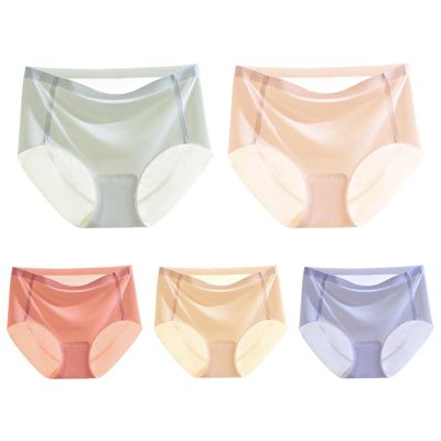 HEJIGOOD 5 Pack Women's Seamless No Show Hipster Panties Mid Waist Invisible Ice Silk Soft Stretchy Ladies Underwear M-XXL (Multicolor,X-Large)