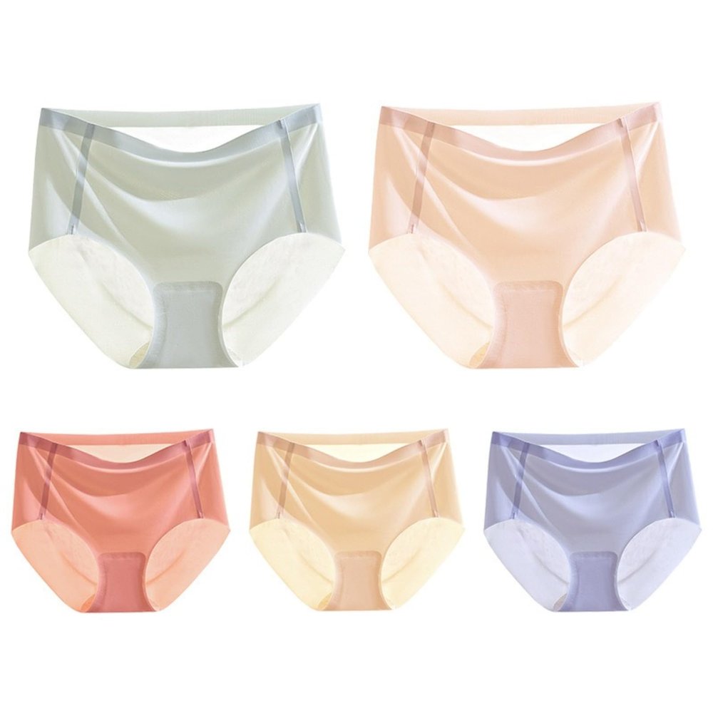 HEJIGOOD 5 Pack Women's Seamless No Show Hipster Panties Mid Waist Invisible Ice Silk Soft Stretchy Ladies Underwear M-XXL (Multicolor,X-Large)