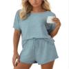 CUPSHE Women's Pajama Sets Short Sleeve Sleepwear Casual Loungewear 2 Piece Pj Shorts Set Light Blue, XL view 1