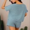 CUPSHE Women's Pajama Sets Short Sleeve Sleepwear Casual Loungewear 2 Piece Pj Shorts Set Light Blue, XL view 2