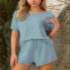 CUPSHE Women's Pajama Sets Short Sleeve Sleepwear Casual Loungewear 2 Piece Pj Shorts Set Light Blue, XL view 4