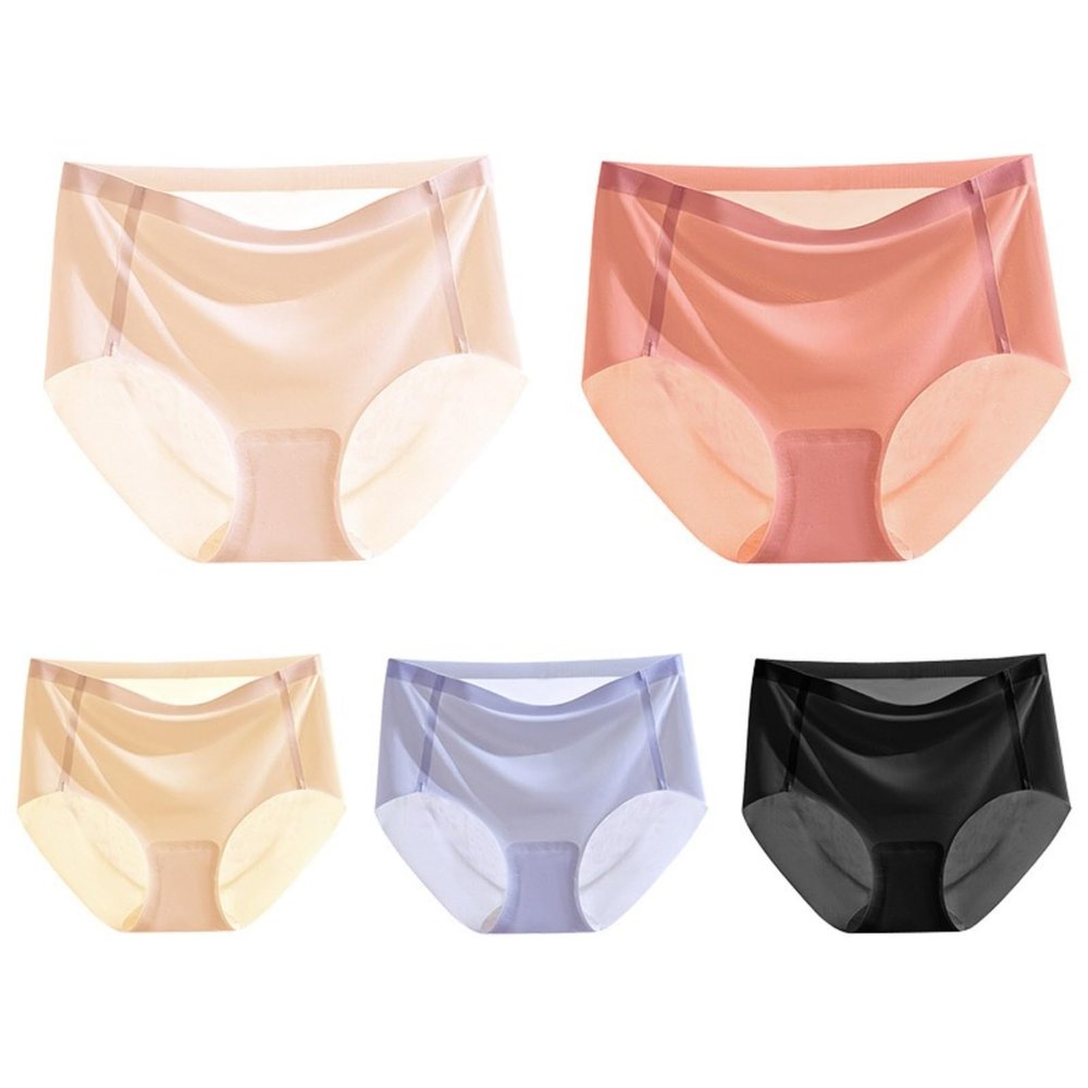HEJIGOOD 5 Pack Women Seamless Underwear,Breathable Ice Silk Ladies Panties,No Show Briefs,Comfortable Undies for Women (Multicolor,XX-Large)