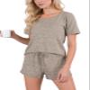 CUPSHE Womens Lounge Set Short Sleeve Pjs Round Neck Sleepwear 2 Piece Outfits Khaki, XXL view 1