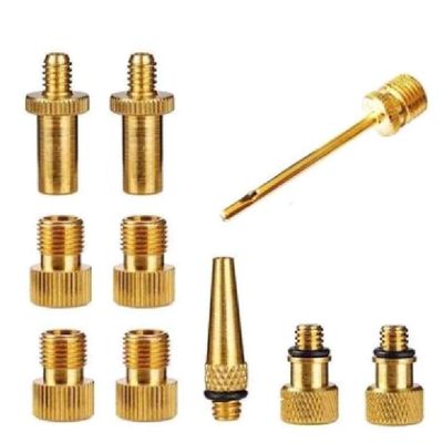 IDOLOVA 10 Pcs Inflator Pump Nozzle Kit Presta Schrader Valve Tube Bicycle Valve Adaptors for Road && Fixie Bike Tire Pump, gold