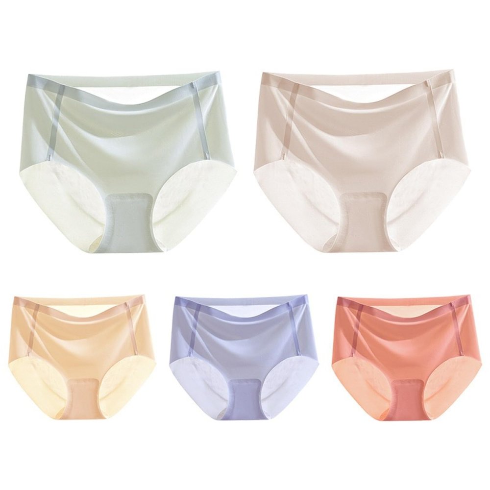 HEJIGOOD 5 Pack Womens Briefs Underwear Seamless No Show Mid Waisted Invisable Hipster Ice Silk Soft Stretchy Panties M-XXL (Multicolor,Medium)