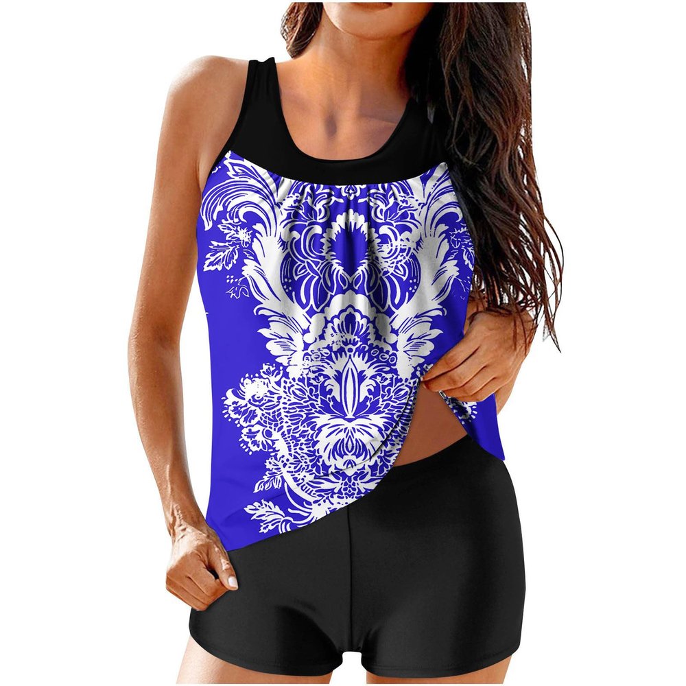 hlysgo Modest Swimsuits for Women 2 Piece Tankini Swimwear Blouson Swim Tank Top with Boyshorts 2025 Athletic Bathing Suits