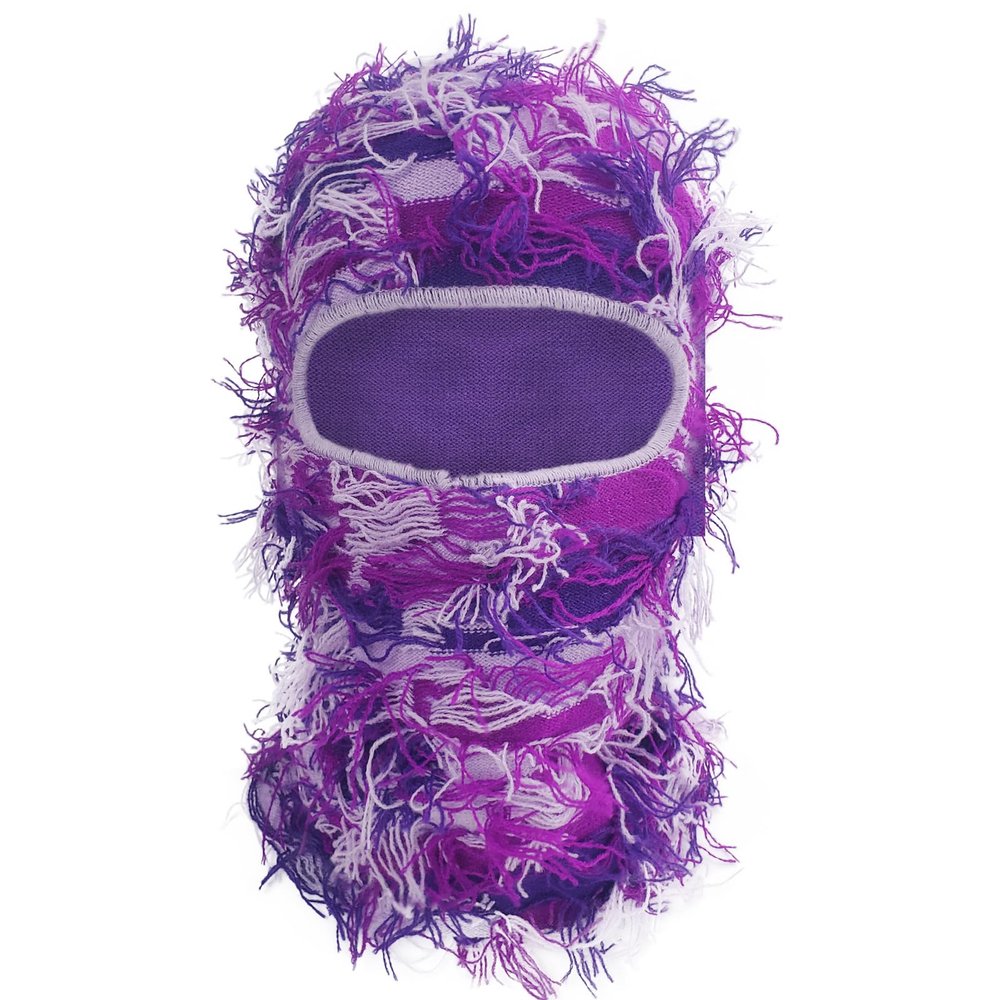 Ezovino Distressed Balaclava Ski Mask, Knitted Full Face Mask for Men/Women Purple