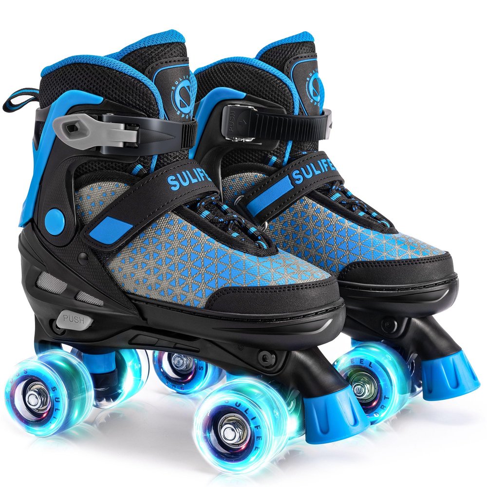 SULIFEEL Roller Skates for Girls Boys Kids,4 Sizes Adjustable Quad Skates with Light up Wheels,Safe Fun Children Skates, Best Gift for Beginners Indoor Outdoor Sports