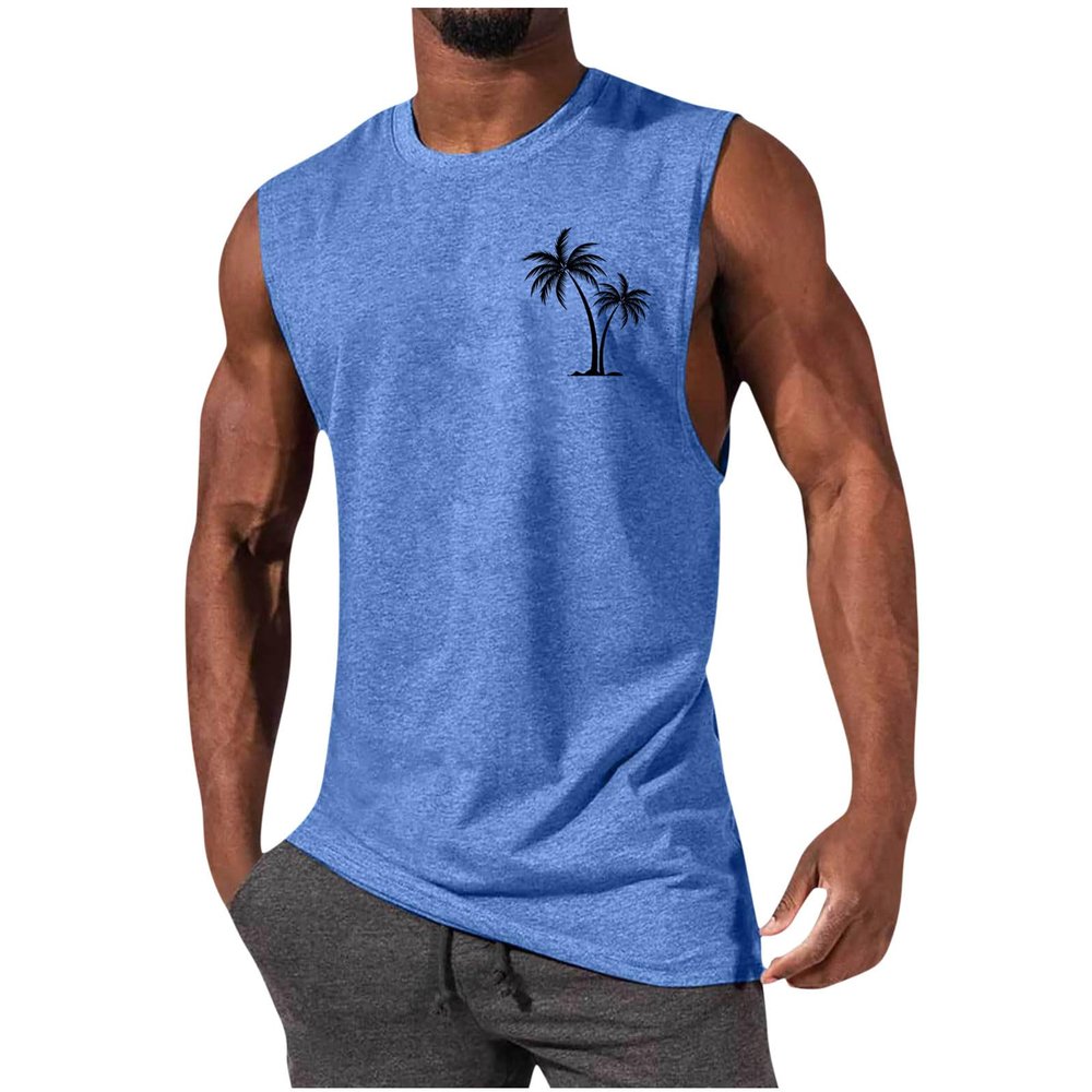 Generic Men's Sleeveless Workout Swim Shirt Quick Dry Athletic Running Gym Muscle Beach Tank Top Cut Off Undershirts Vest, XX-Large, Blue#a