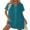 Halife Women's Swimwear Cover Ups Short Sleeve Beach Cover Ups Cute V Neck Coverup Dress for Bathing Suits Teal Blue S view 1