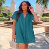 Halife Women's Swimwear Cover Ups Short Sleeve Beach Cover Ups Cute V Neck Coverup Dress for Bathing Suits Teal Blue S view 2