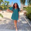 Halife Women's Swimwear Cover Ups Short Sleeve Beach Cover Ups Cute V Neck Coverup Dress for Bathing Suits Teal Blue S view 4