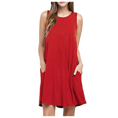 NaRHbrg Summer Dresses for Women Casual Tshirt Sundress Boho Tank Dress Casual Sleeveless Swing Cover Up Dress with Pockets
