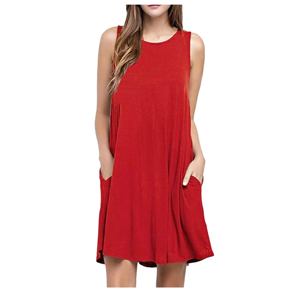 NaRHbrg Summer Dresses for Women Casual Tshirt Sundress Boho Tank Dress Casual Sleeveless Swing Cover Up Dress with Pockets